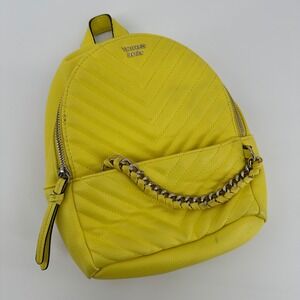 Victorias Secret Yellow Chevron Quilted Mini Backpack Silver Chain Detail Small